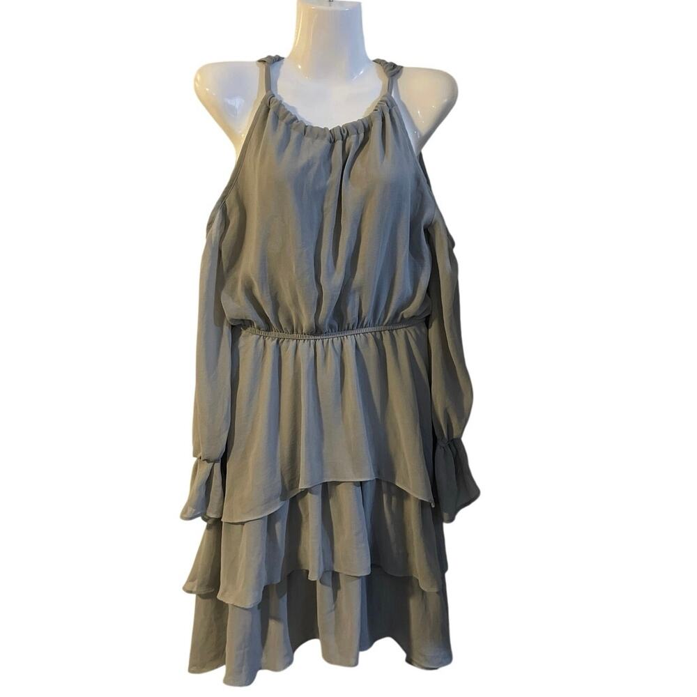 VENUS Cold Shoulder Tiered Chiffon Ruffle Dress SZ S Party Cocktails Date Night